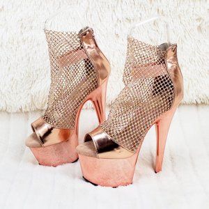 Rose Gold Stretch Rhinestone Mesh High Heel Platform Shoes Adore RM 765